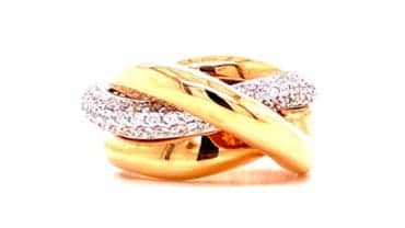 Anello intrecciato in oro rosa e bianco