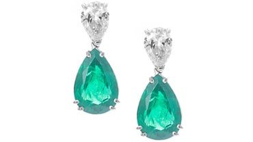 Orecchini pendenti con goccia di diamanti e smeraldi